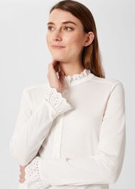 Adalee Broderie Cuff Blouse, Ivory, hi-res