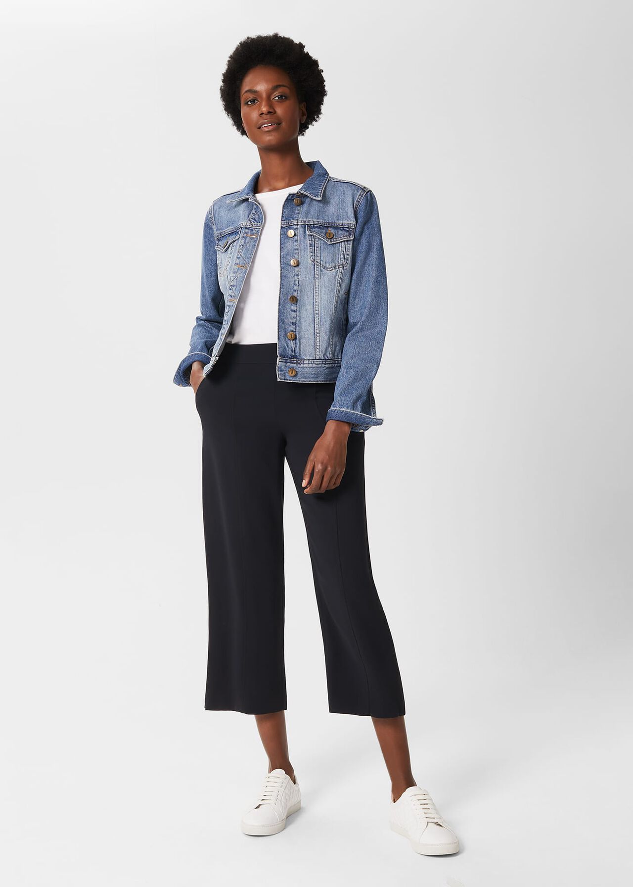 Lula Cropped Trousers With Stretch, Navy, hi-res