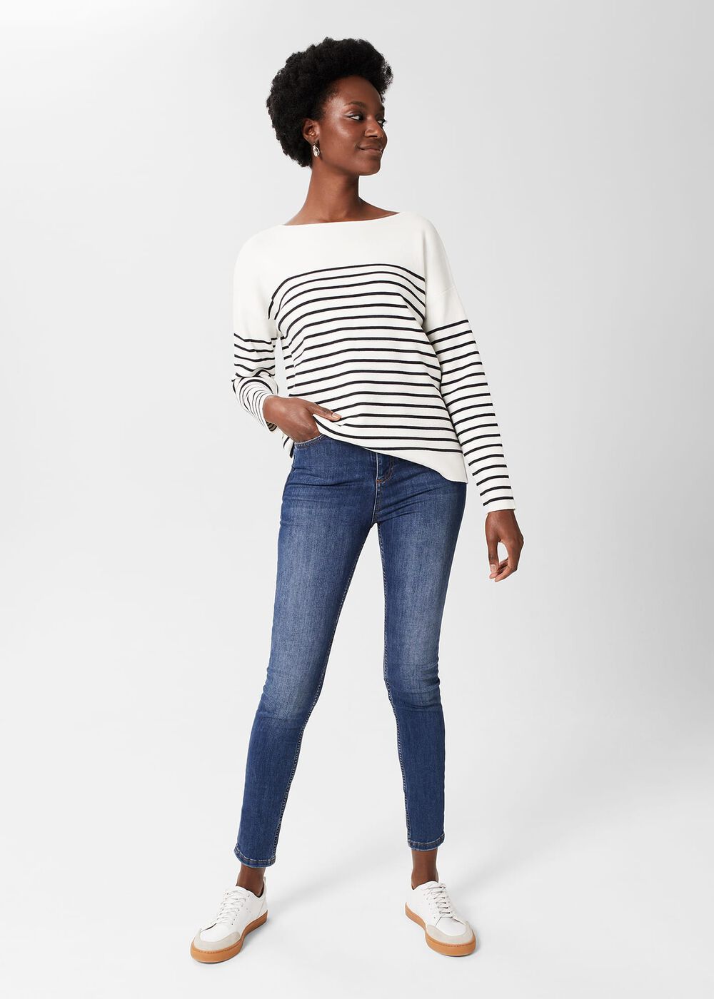 Petra Cotton Striped Jumper, Ivory Navy, hi-res