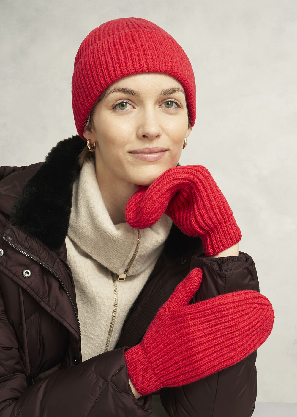 Philipa Knit Beanie, Red, hi-res