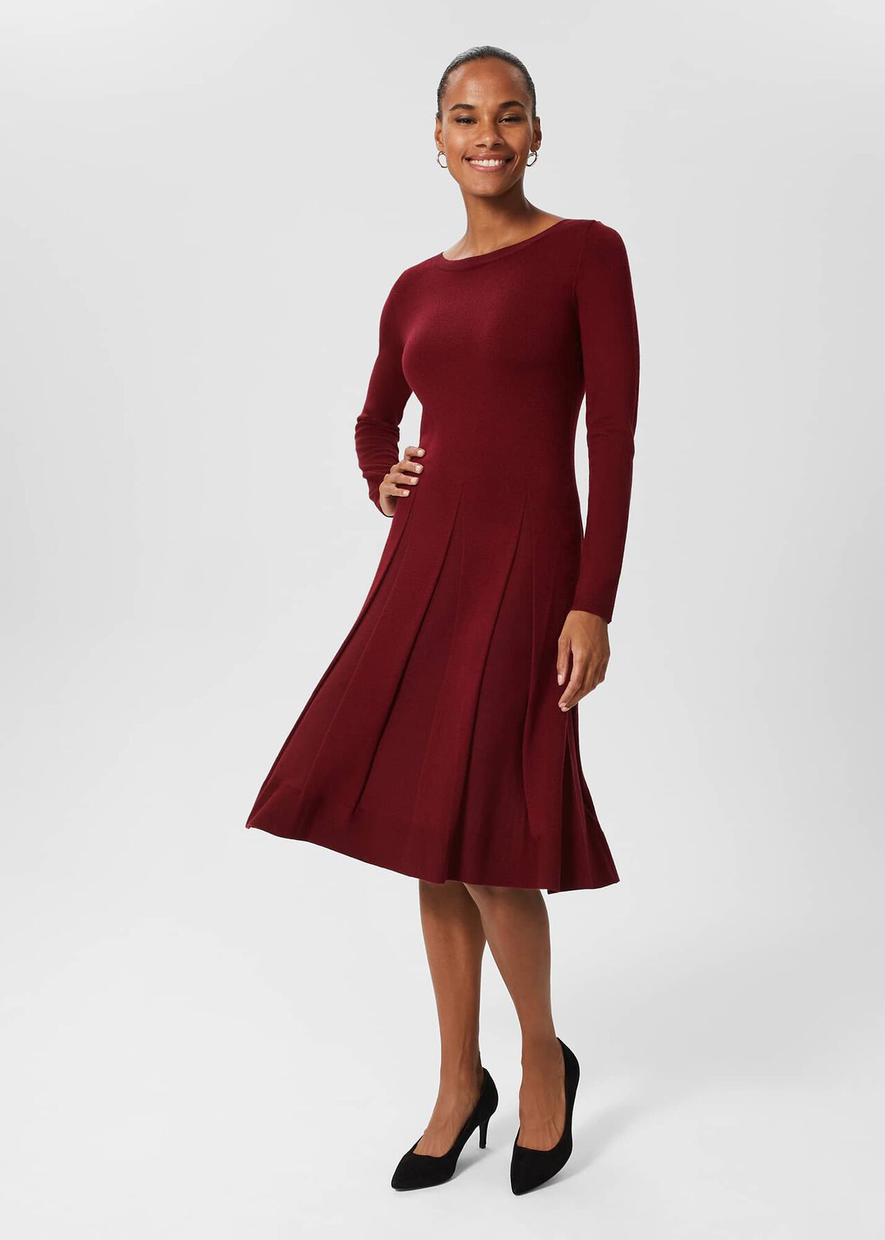 Calla Knitted Dress, Wine Red, hi-res