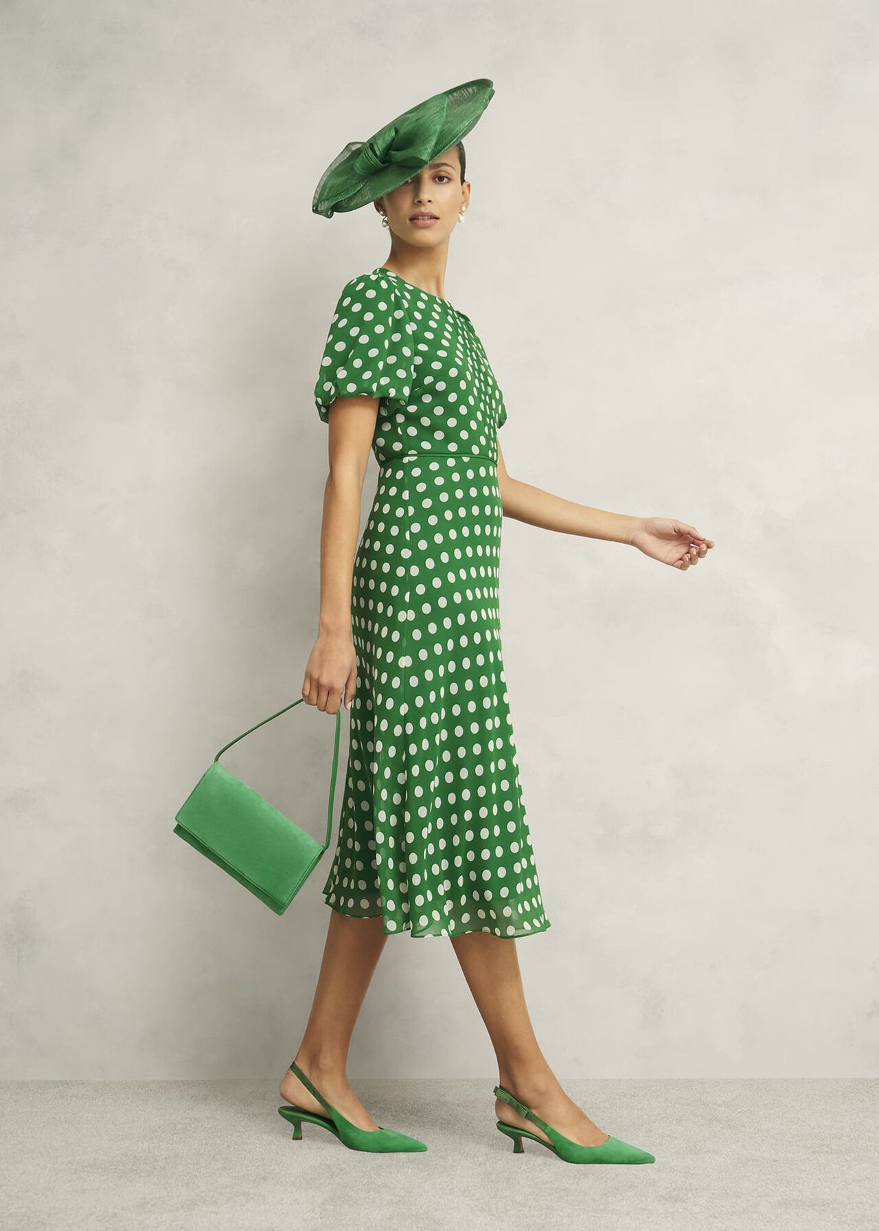 Dorothy Spot Dress, Green Ivory, hi-res
