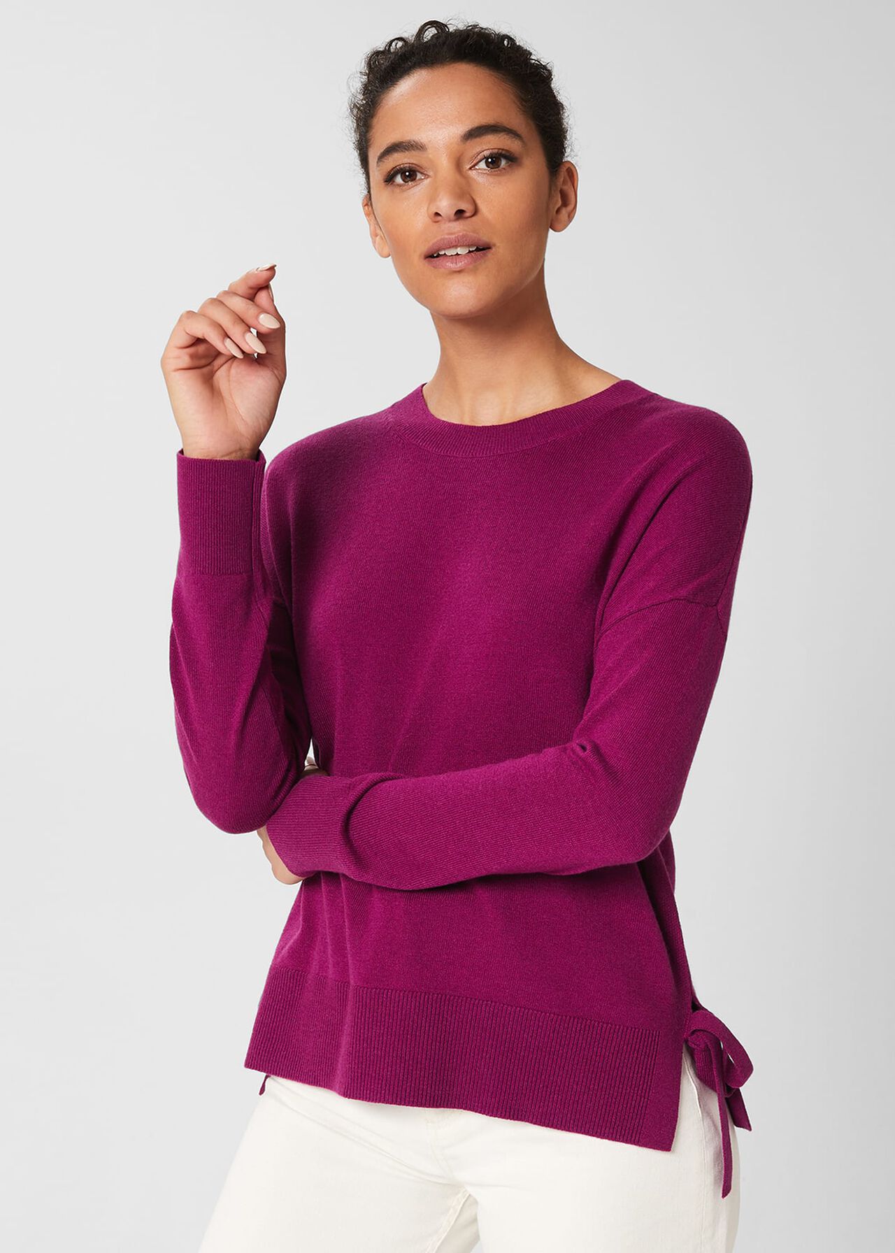 Marcia Tie Sweater With Cashmere, Bright Plum, hi-res