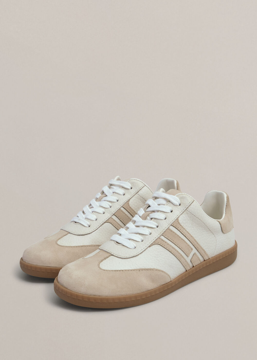 Khloe Leather Trainers, Ivory Beige, hi-res