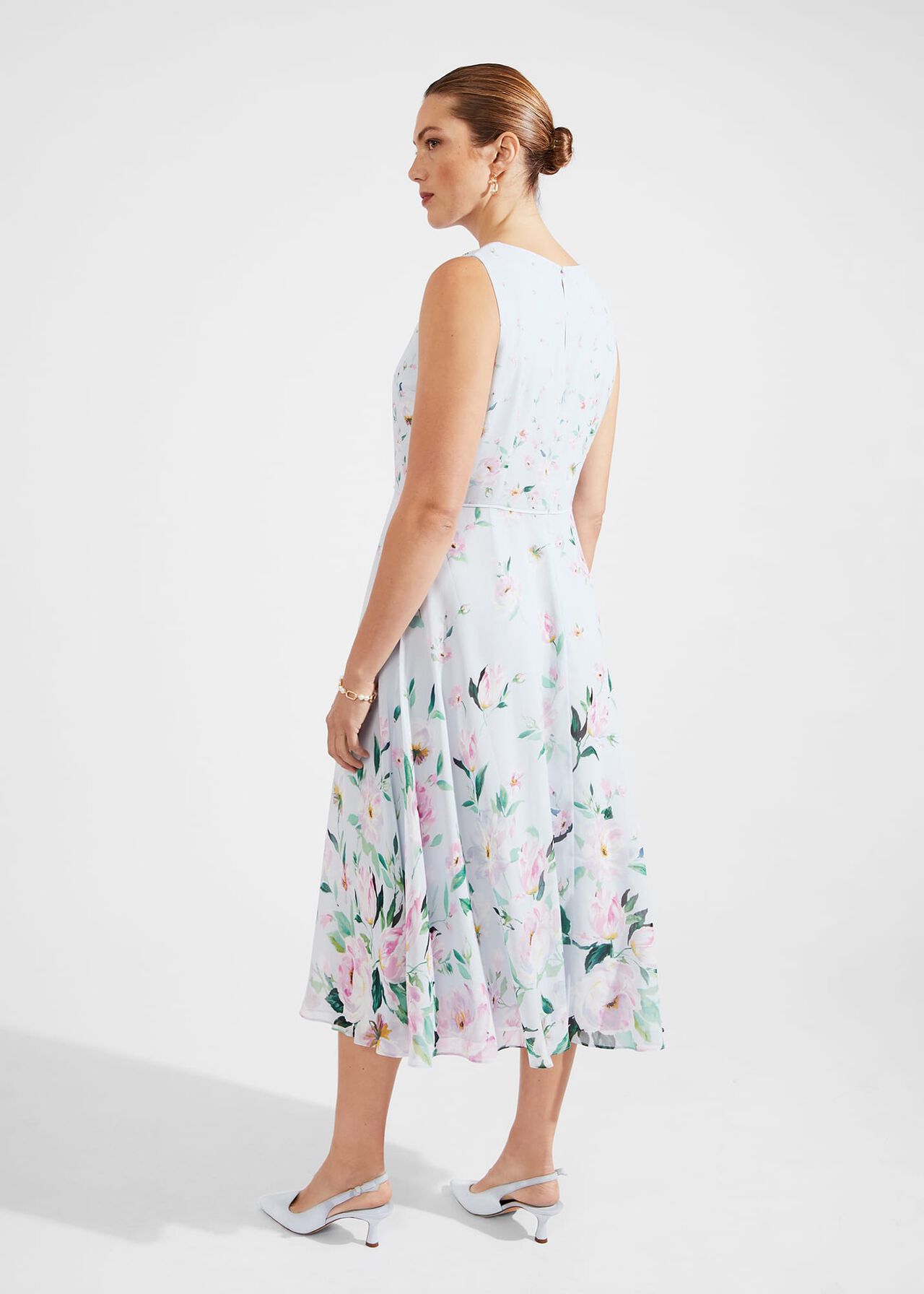 Carly Floral Midi Dress, Pale Blue Multi, hi-res