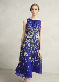 Carly Gathered Neck Dress, Blue Multi, hi-res