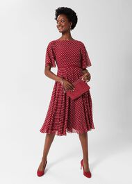 Eleanor Spot Fit And Flare Dress, Burgundy Ivory, hi-res