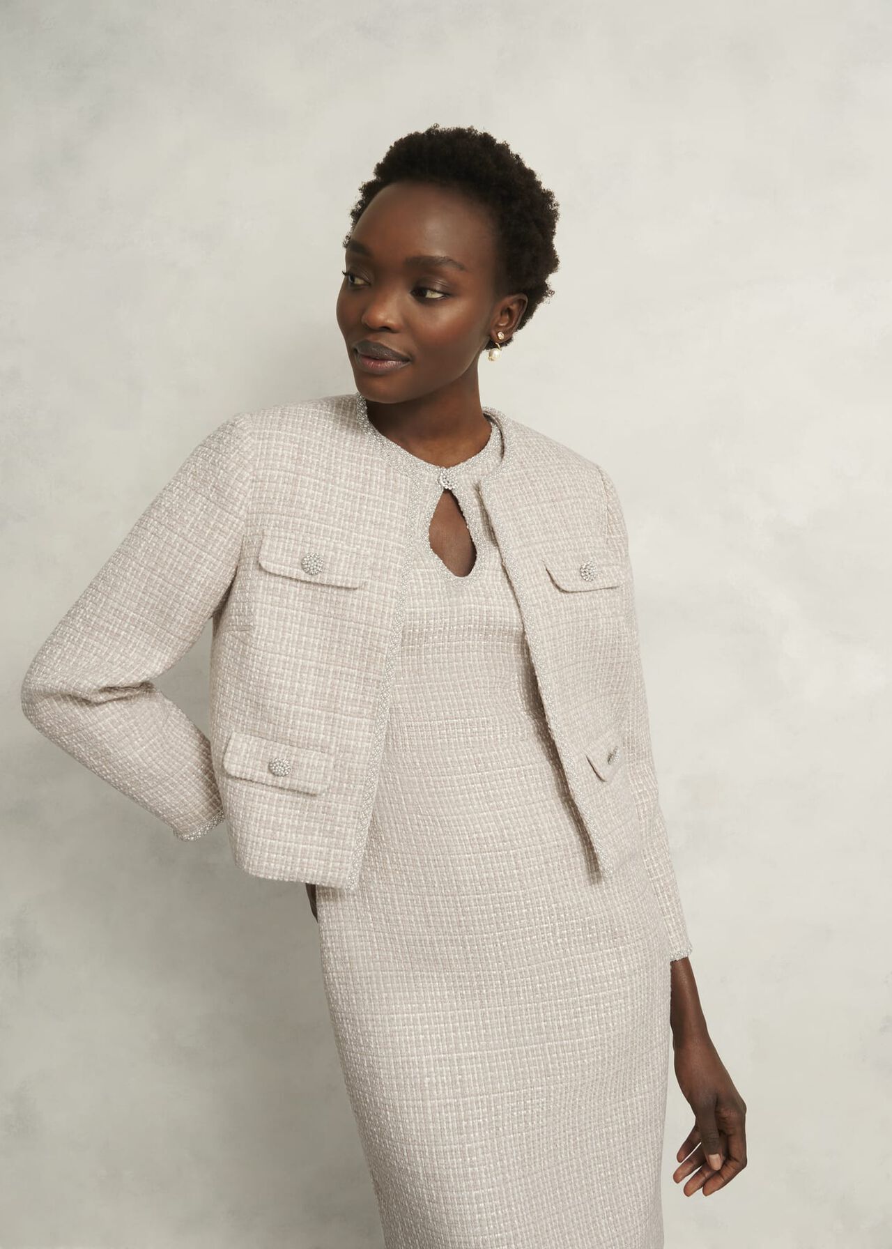 Oriana Tweed Jacket, Oyster, hi-res