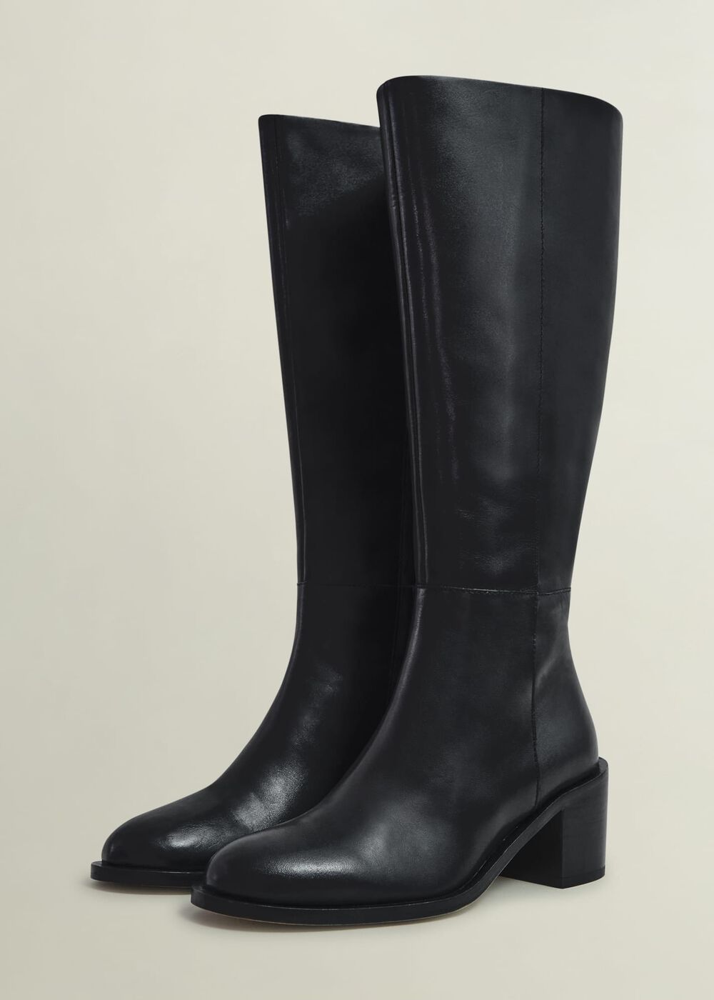 Darcie Leather Knee Boots, Black, hi-res