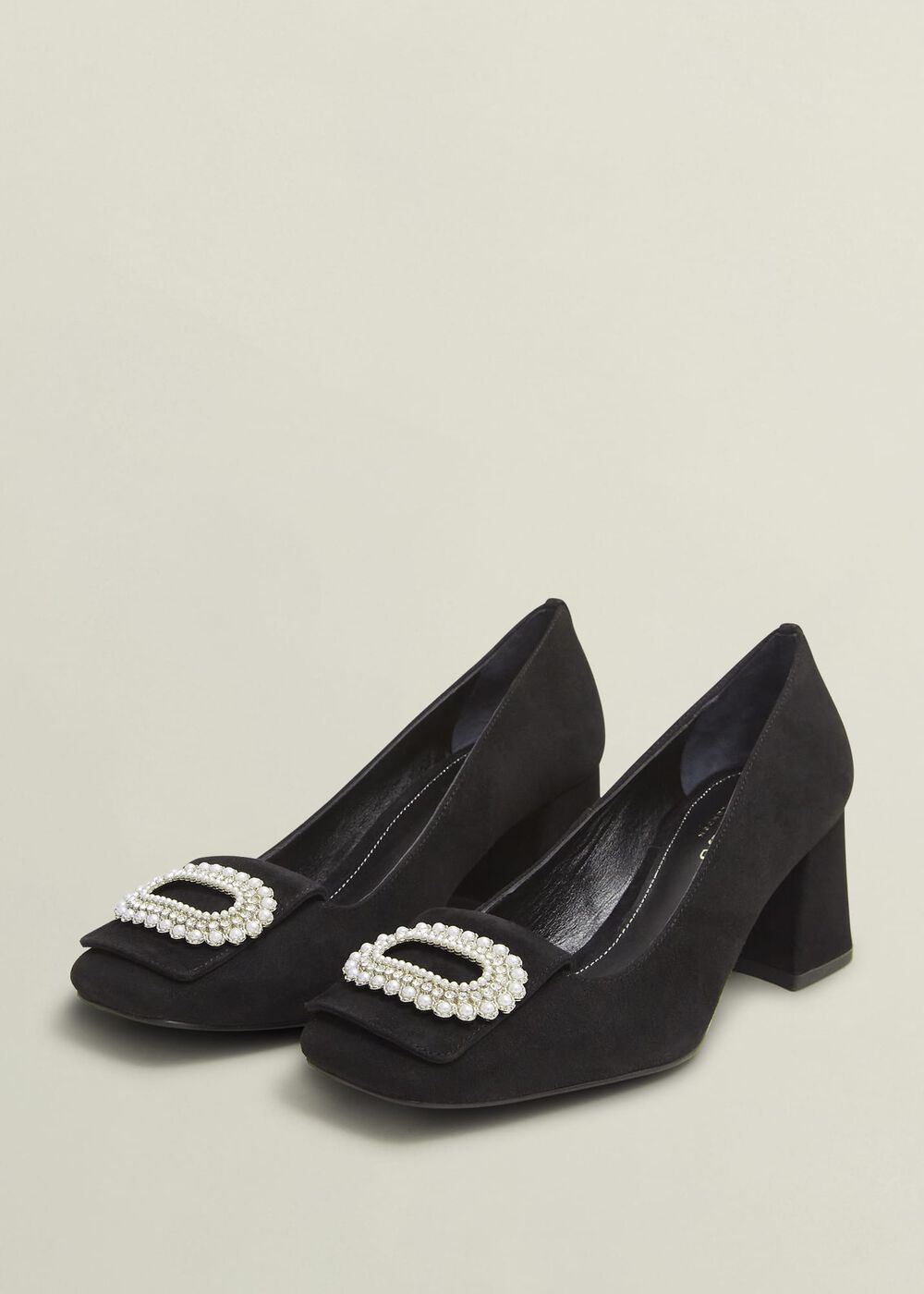 Lexia Suede Jewelled Courts, Black, hi-res