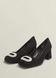 Lexia Suede Jewelled Courts, Black, hi-res