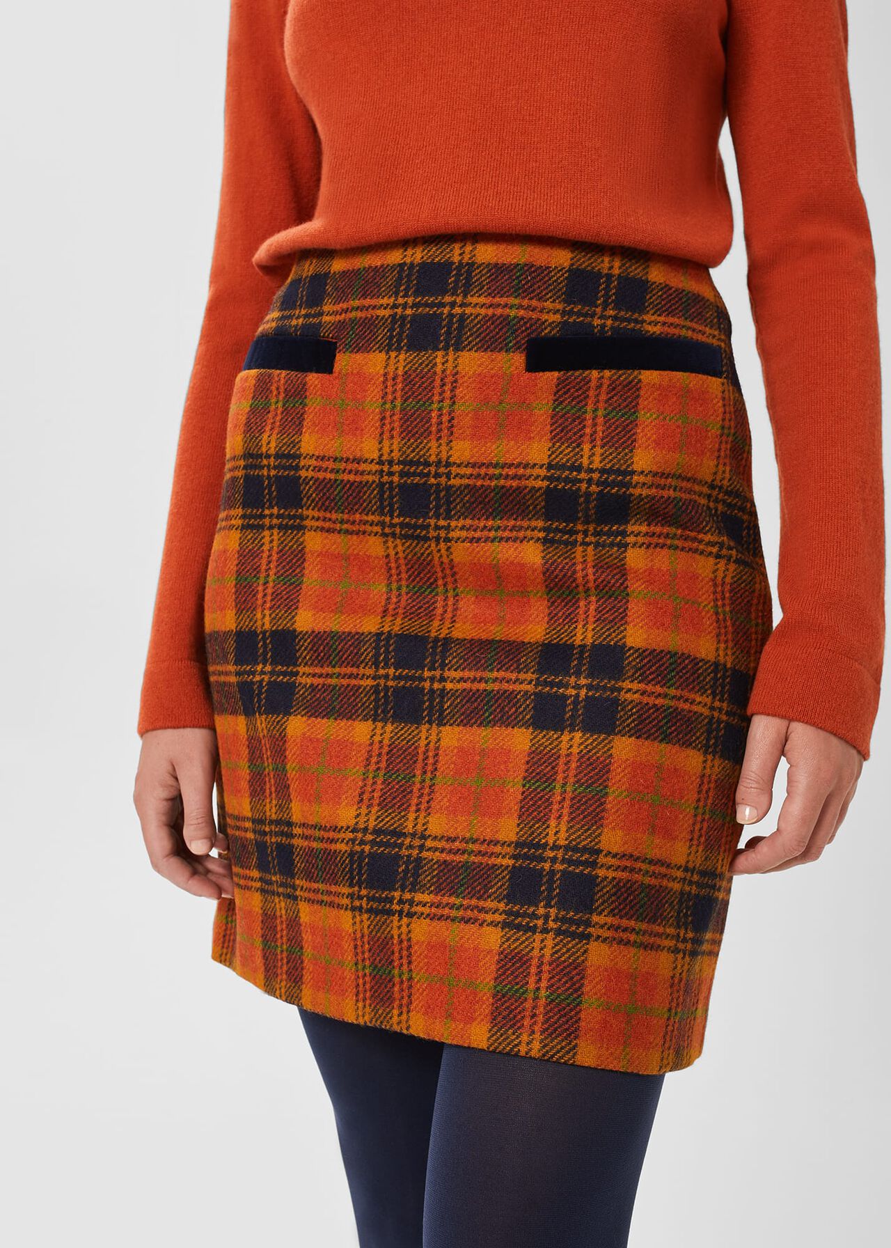 Ruthie Wool Skirt, Orange Navy, hi-res