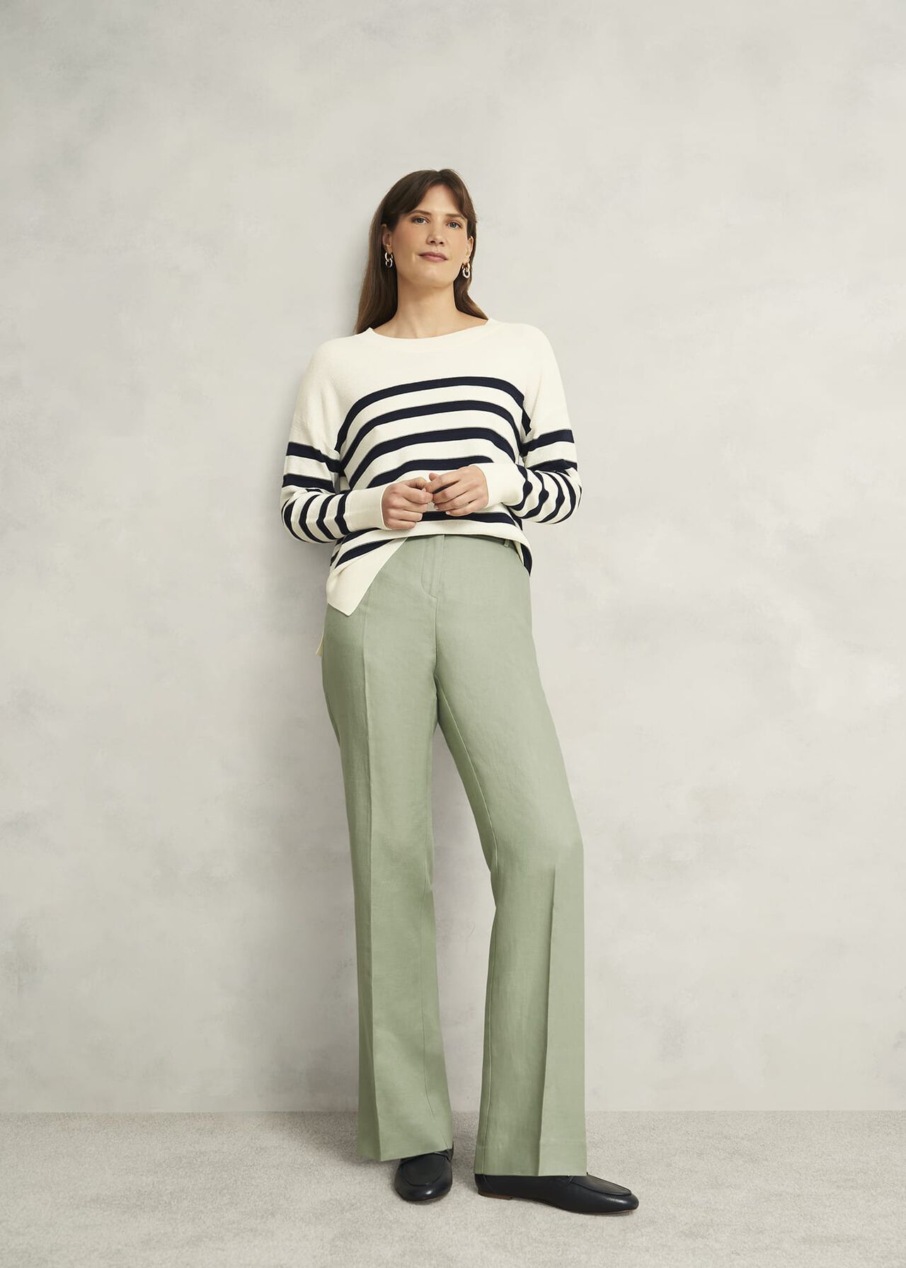 Marietta Linen Straight Trousers, Sage Green, hi-res