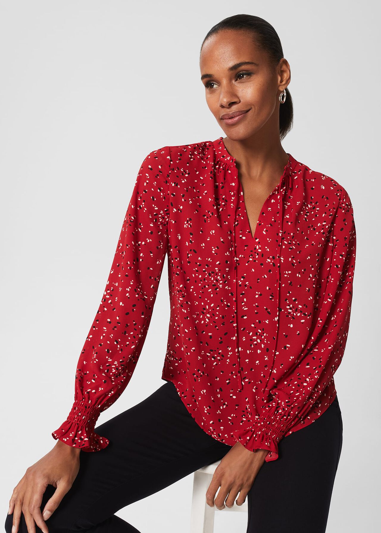 Aisha Printed Blouse , Red Multi, hi-res