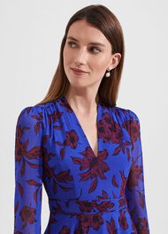 Petite Aurora Fit and Flare Printed Dress, Blue Burgundy, hi-res