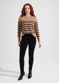 Larina Cashmere Stripe Jumper, Camel Black, hi-res