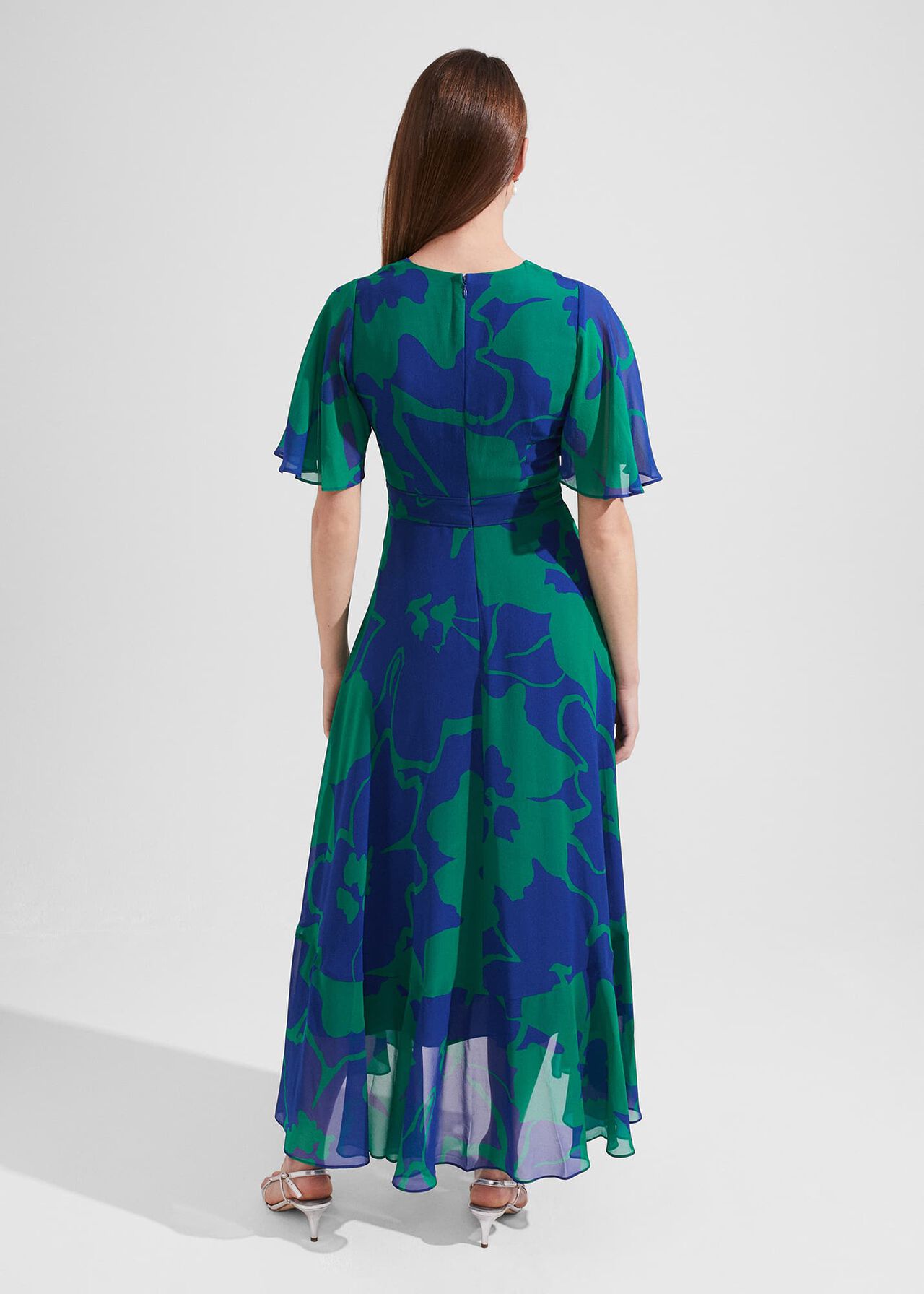 Freya Silk Fit And Flare Dress, Blue Green, hi-res