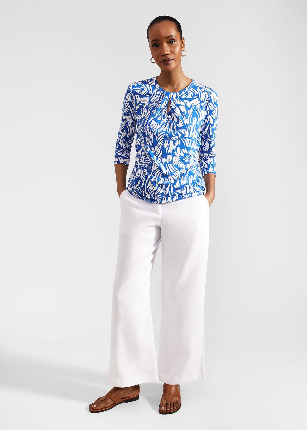 Julia Printed Top, Blue Ivory, hi-res