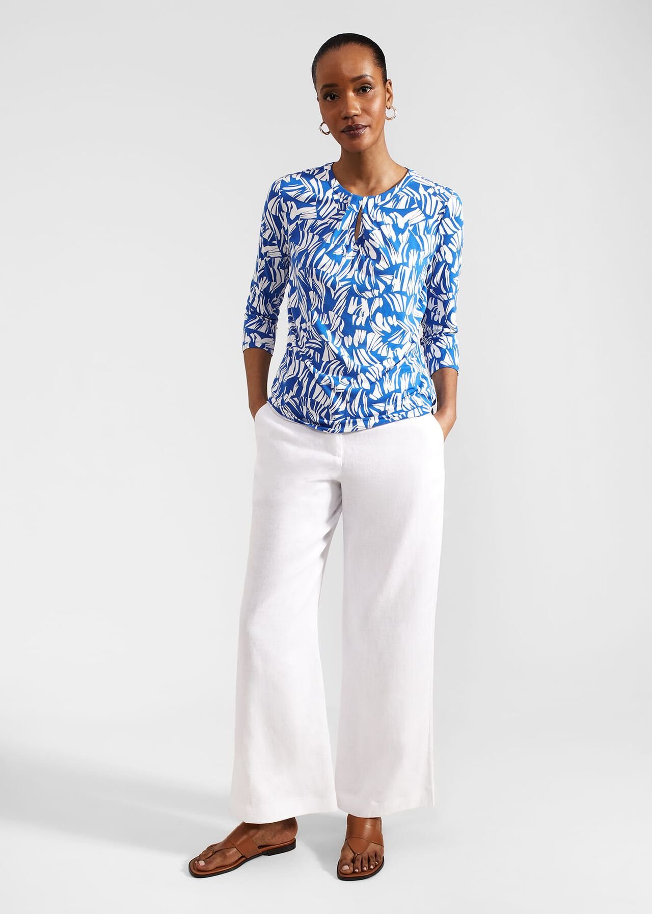 Julia Printed Top, Blue Ivory, hi-res