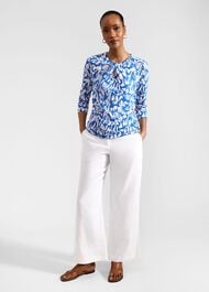 Julia Printed Top, Blue Ivory, hi-res