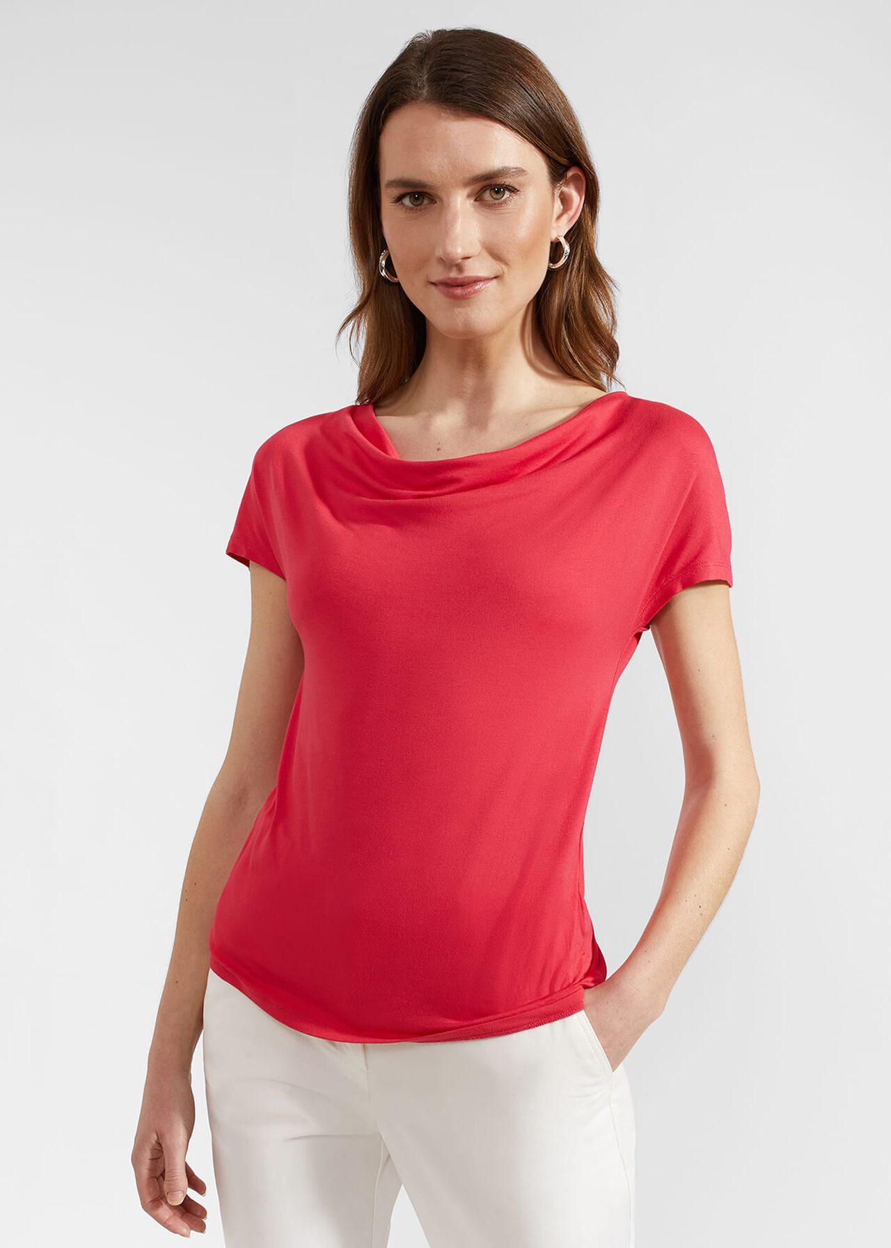 Cathy Cowl Neck Top, Rouge Pink, hi-res