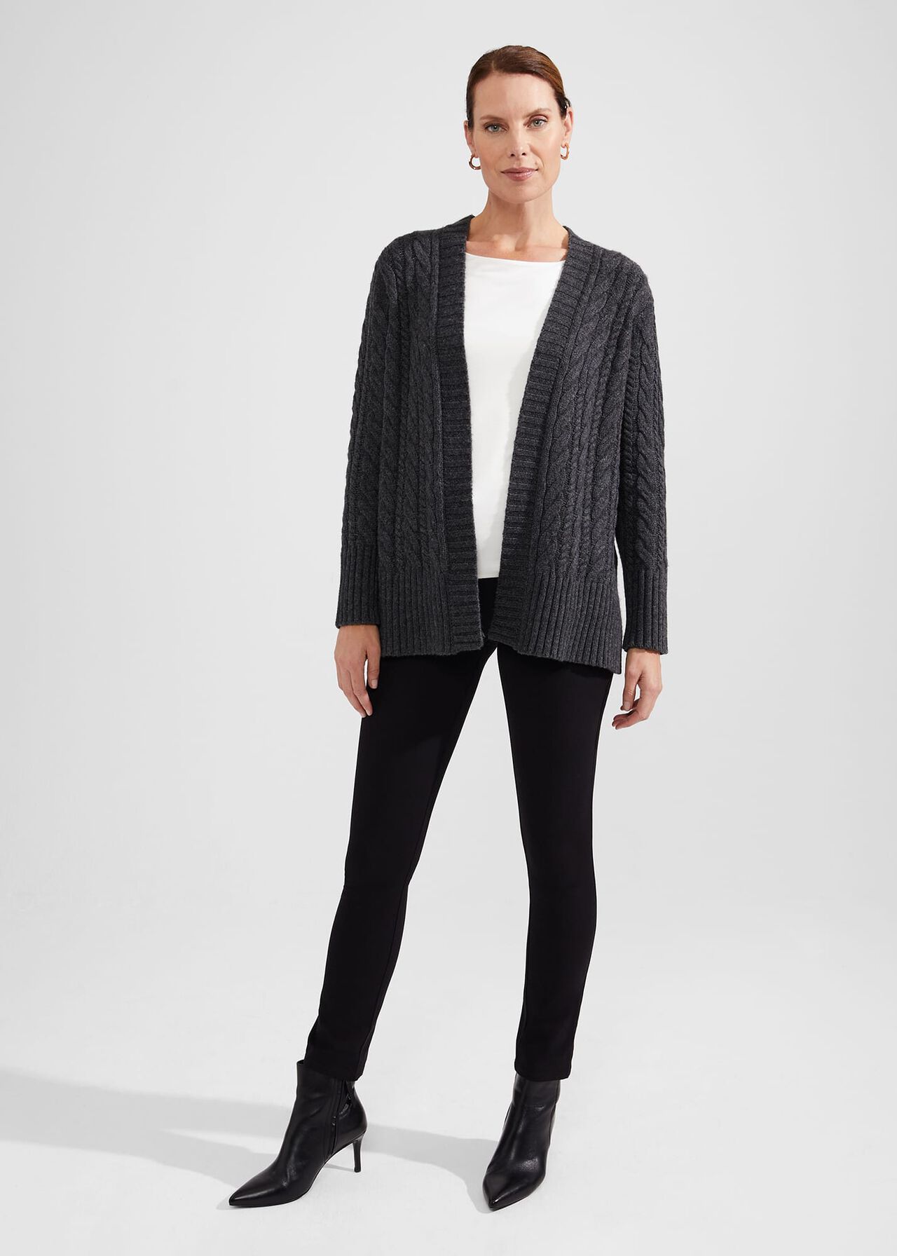 Axelle Cable Cardigan With Alpaca, Charcoal, hi-res