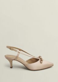 Macie Satin Bow Slingbacks, Warm Taupe, hi-res