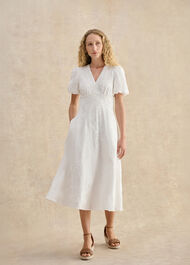 Clementine Cotton Embroidery Dress, White, hi-res