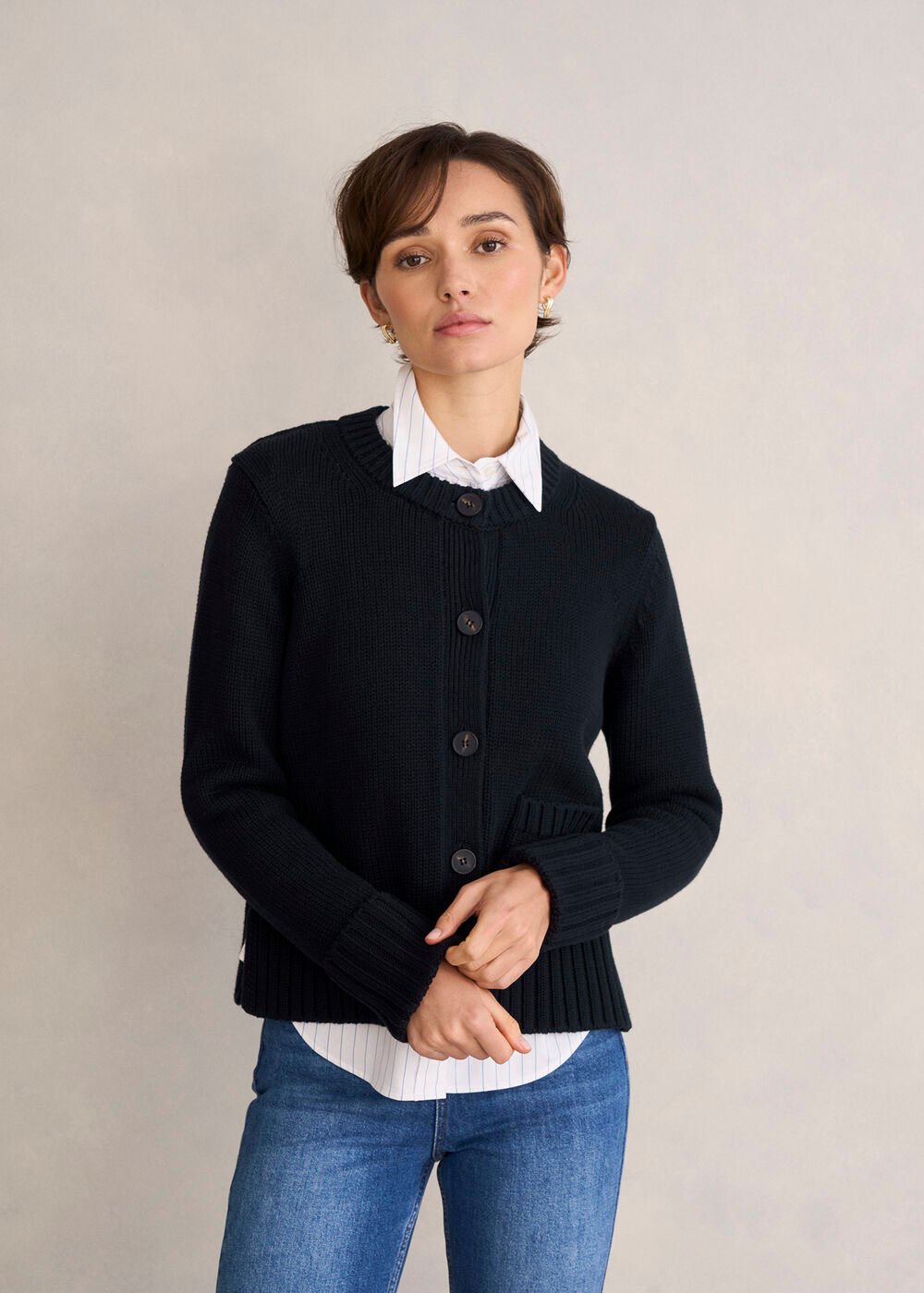 Coco Cotton Cardigan, Navy, hi-res