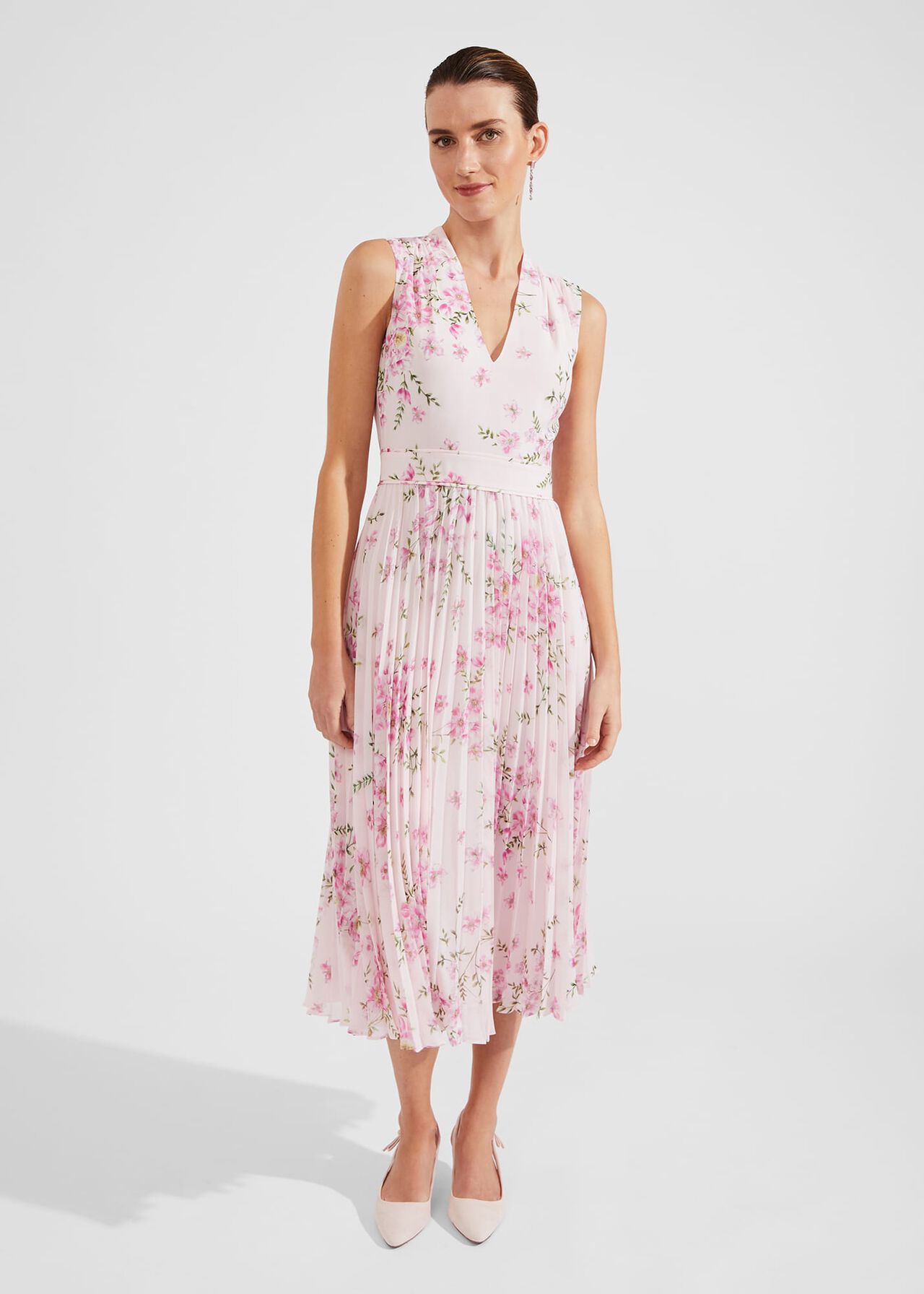 Petite Veronica Pleated Floral Dress | Hobbs US