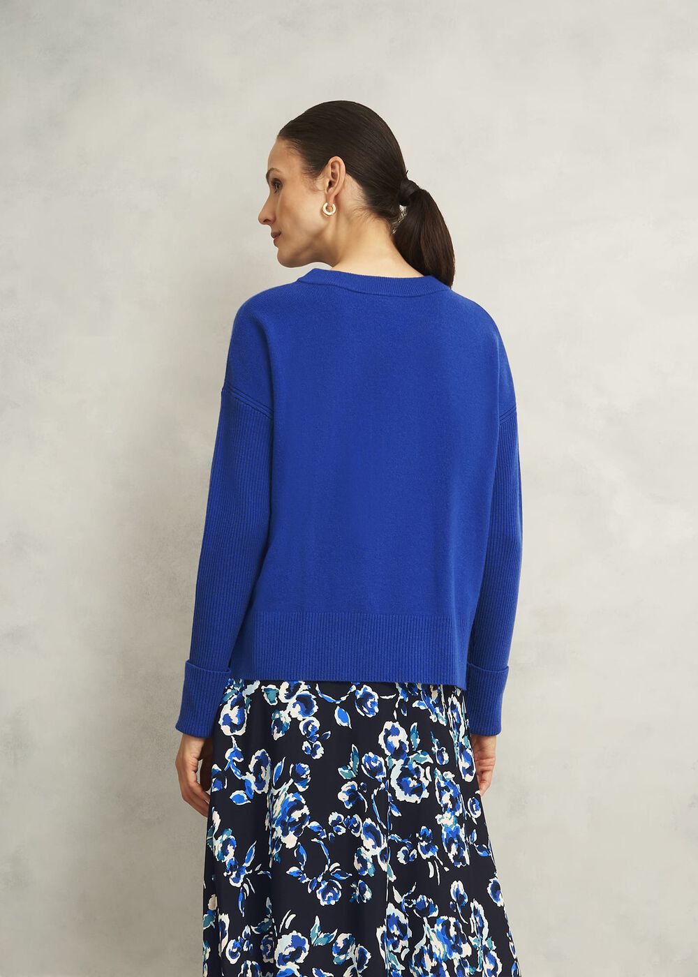 Blue Darla Wool Blend Chunky Crew Neck Knitted Sweater, Rich Vivid Blue, hi-res
