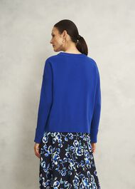 Blue Darla Wool Blend Chunky Crew Neck Knitted Sweater, Rich Vivid Blue, hi-res