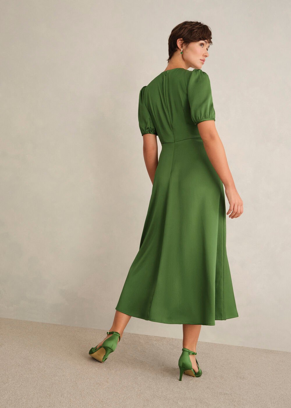 Isabelle Textured Satin Dress, Bay Leaf Green, hi-res