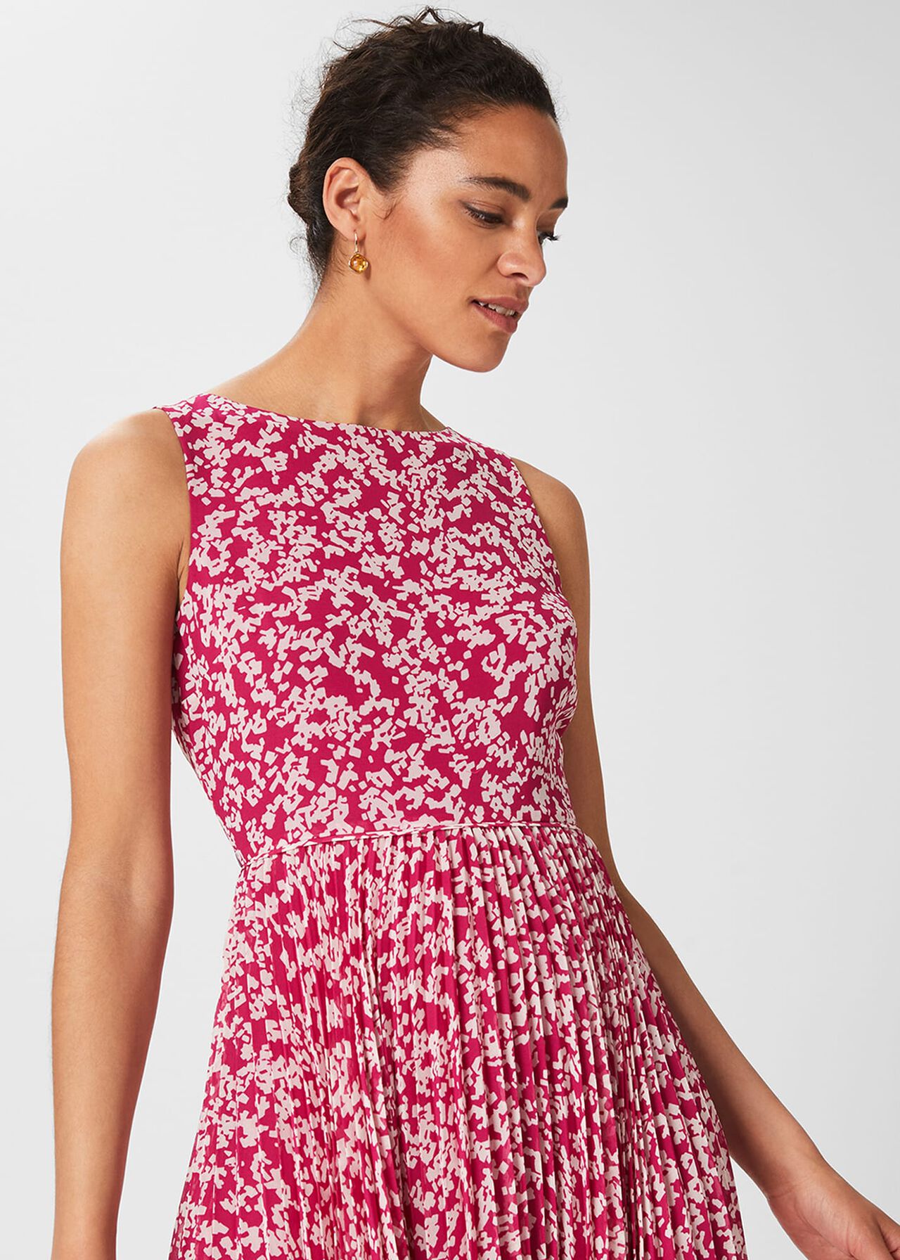 Talisa Pleated Midi Dress, Magenta Ivory, hi-res