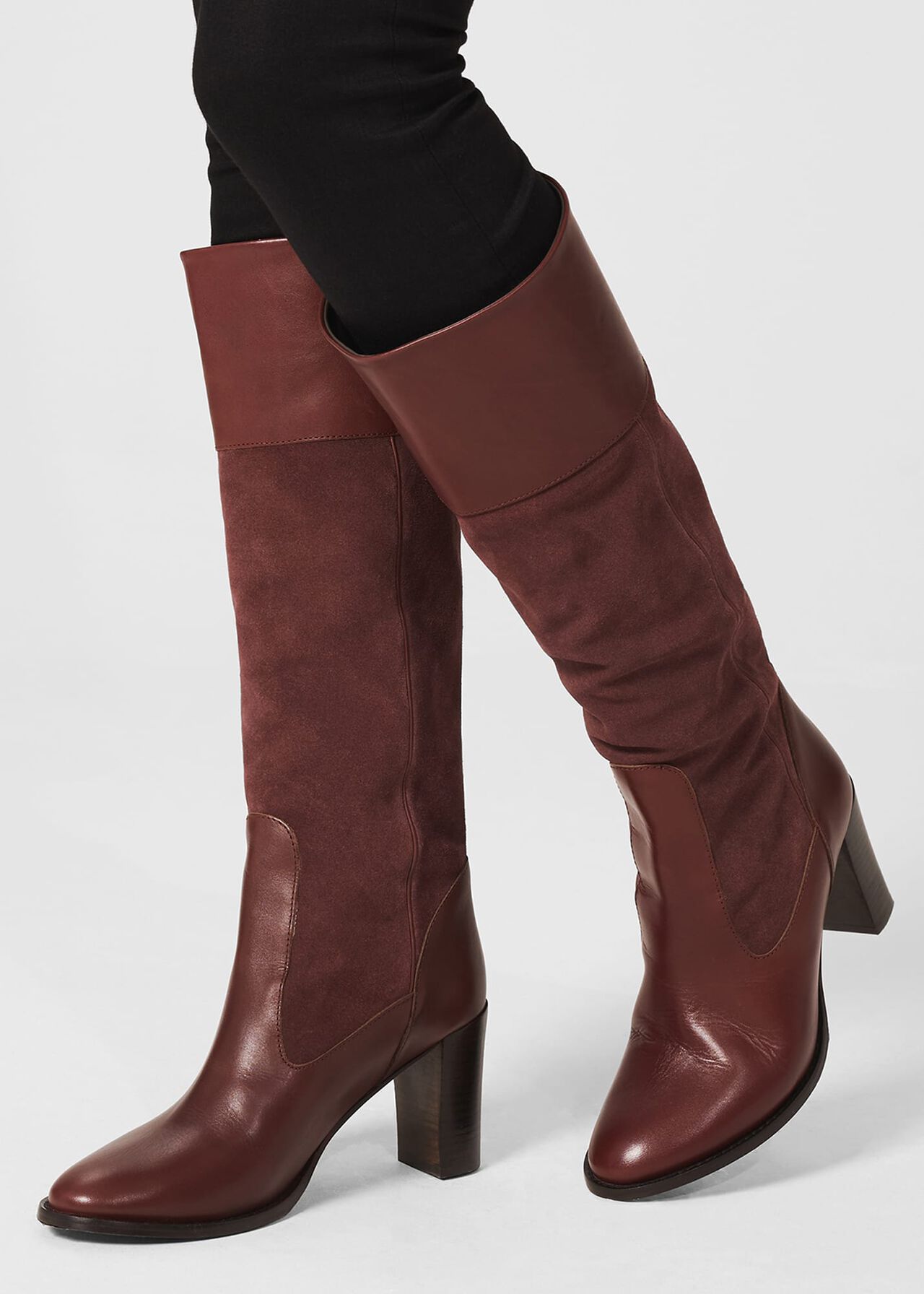 Stephanie Leather Knee Boots, Dark Brown, hi-res