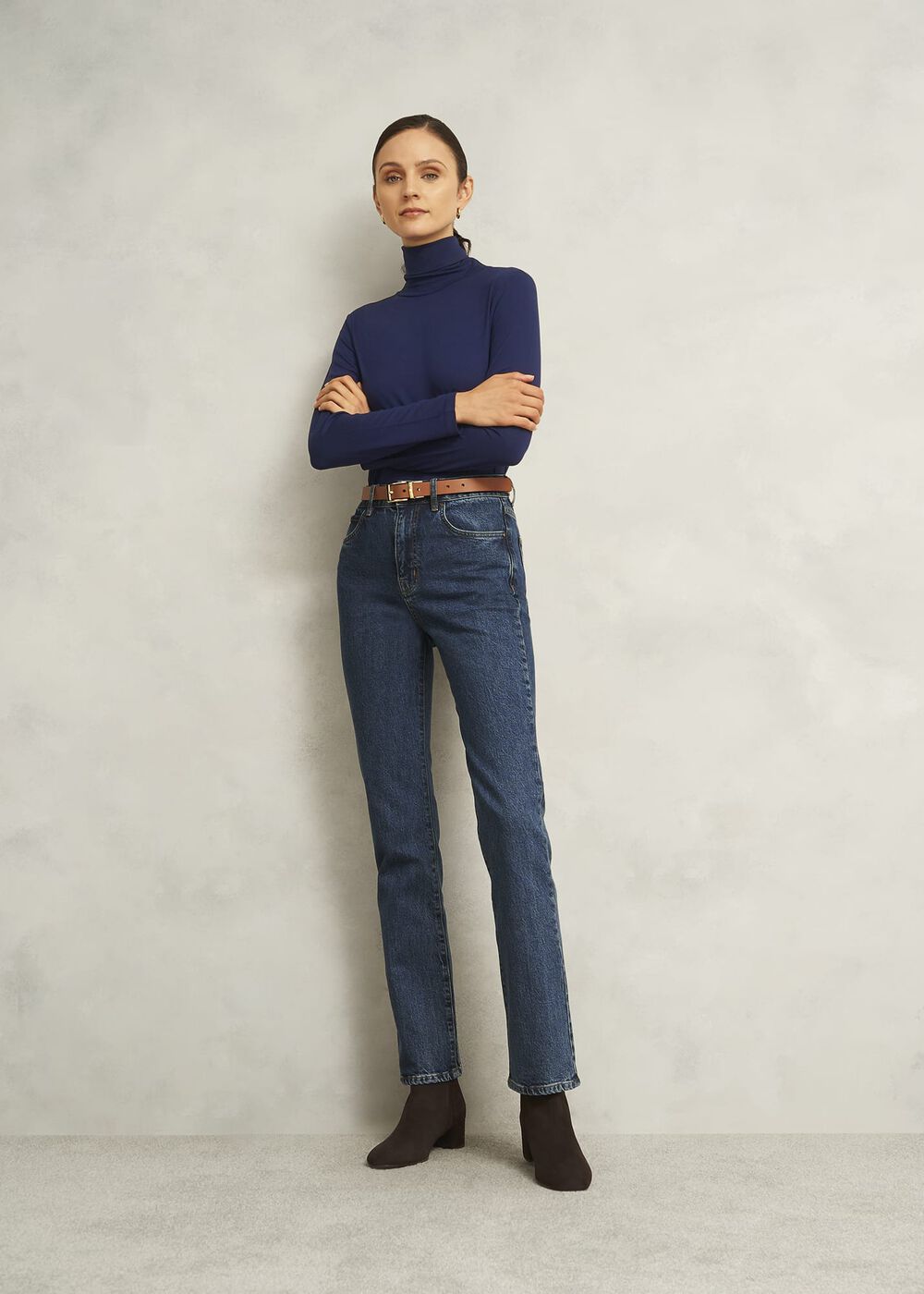 Navy Mischa Roll Neck Long Sleeve Top, Midnight Navy, hi-res