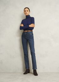 Navy Mischa Roll Neck Long Sleeve Top, Midnight Navy, hi-res