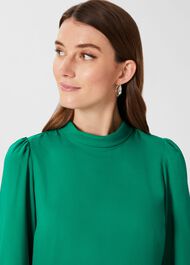 Leah Jacquard Spot Roll Neck Blouse, Apple Green, hi-res