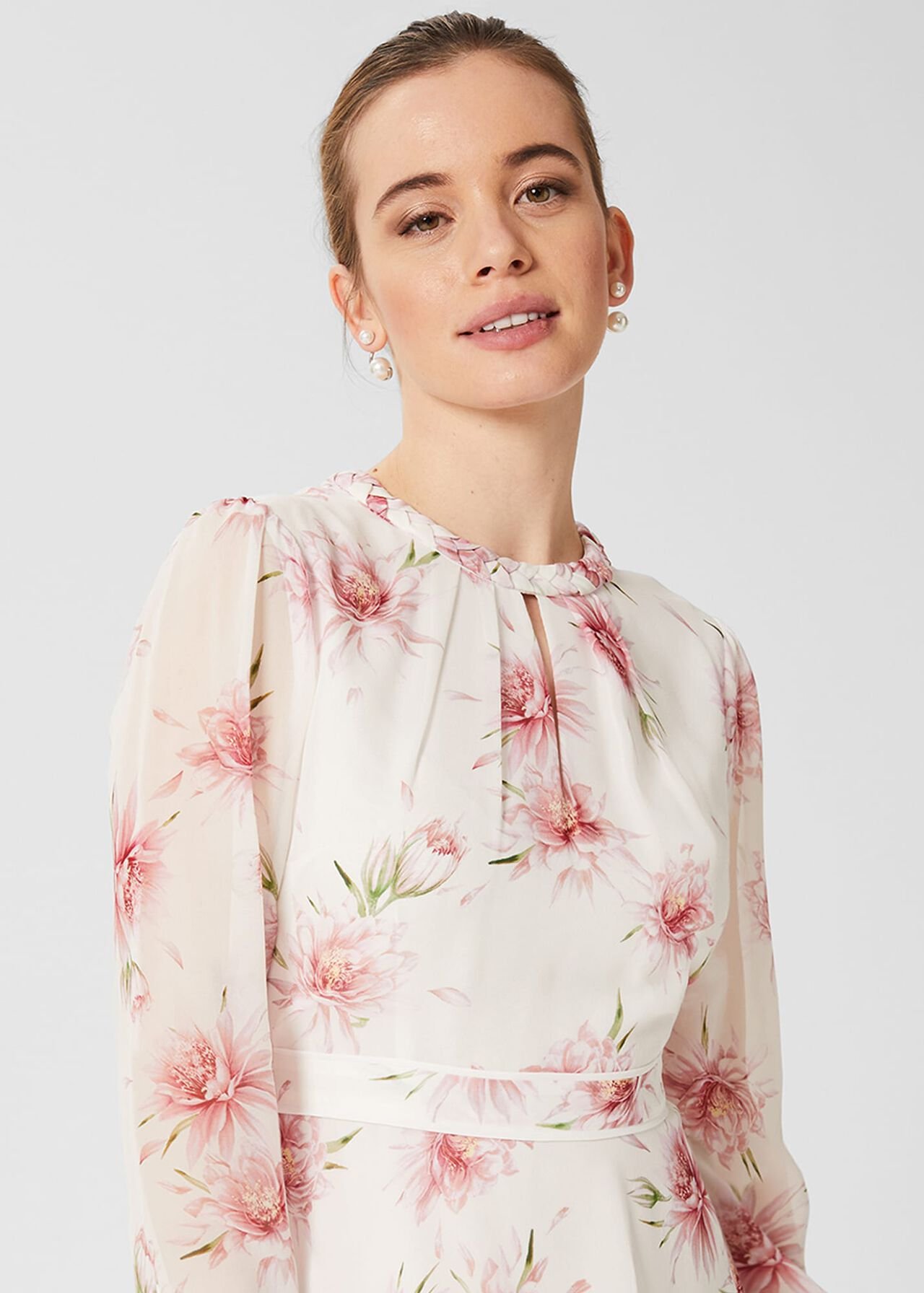 Petite Rosabella Silk Floral Midi Dress, Ivory Multi, hi-res