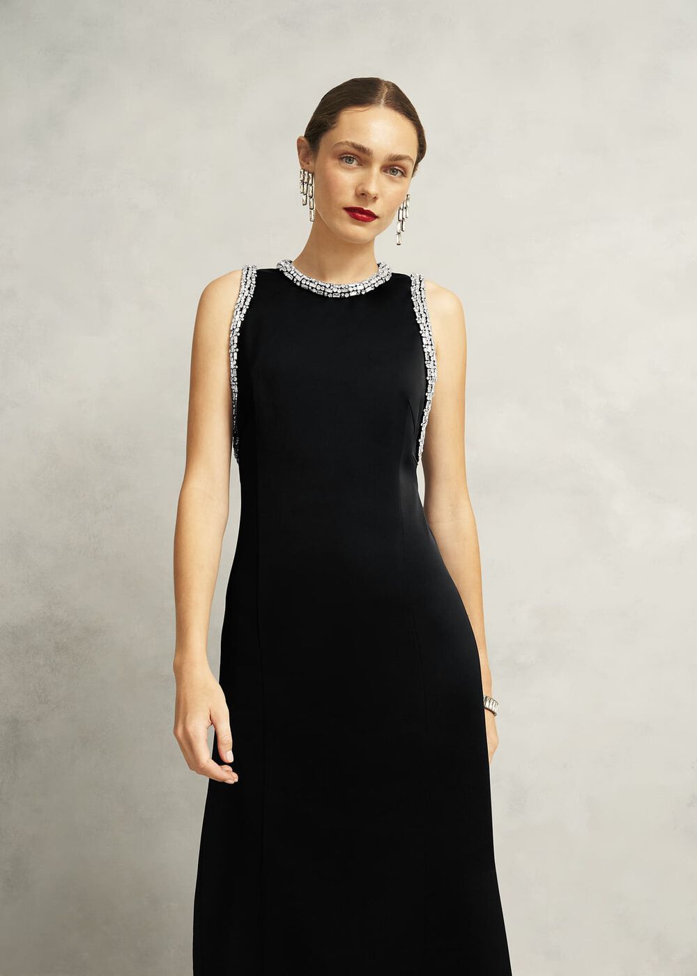 Angelina Trimmed Column Maxi Dress, Black, hi-res