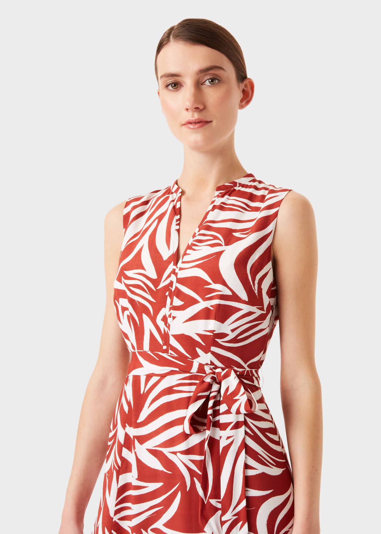 Shelly Printed Belted Dress, Rust Ivory, hi-res