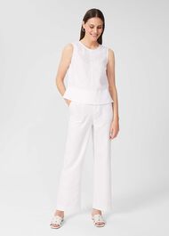 Halle Linen Top, White, hi-res