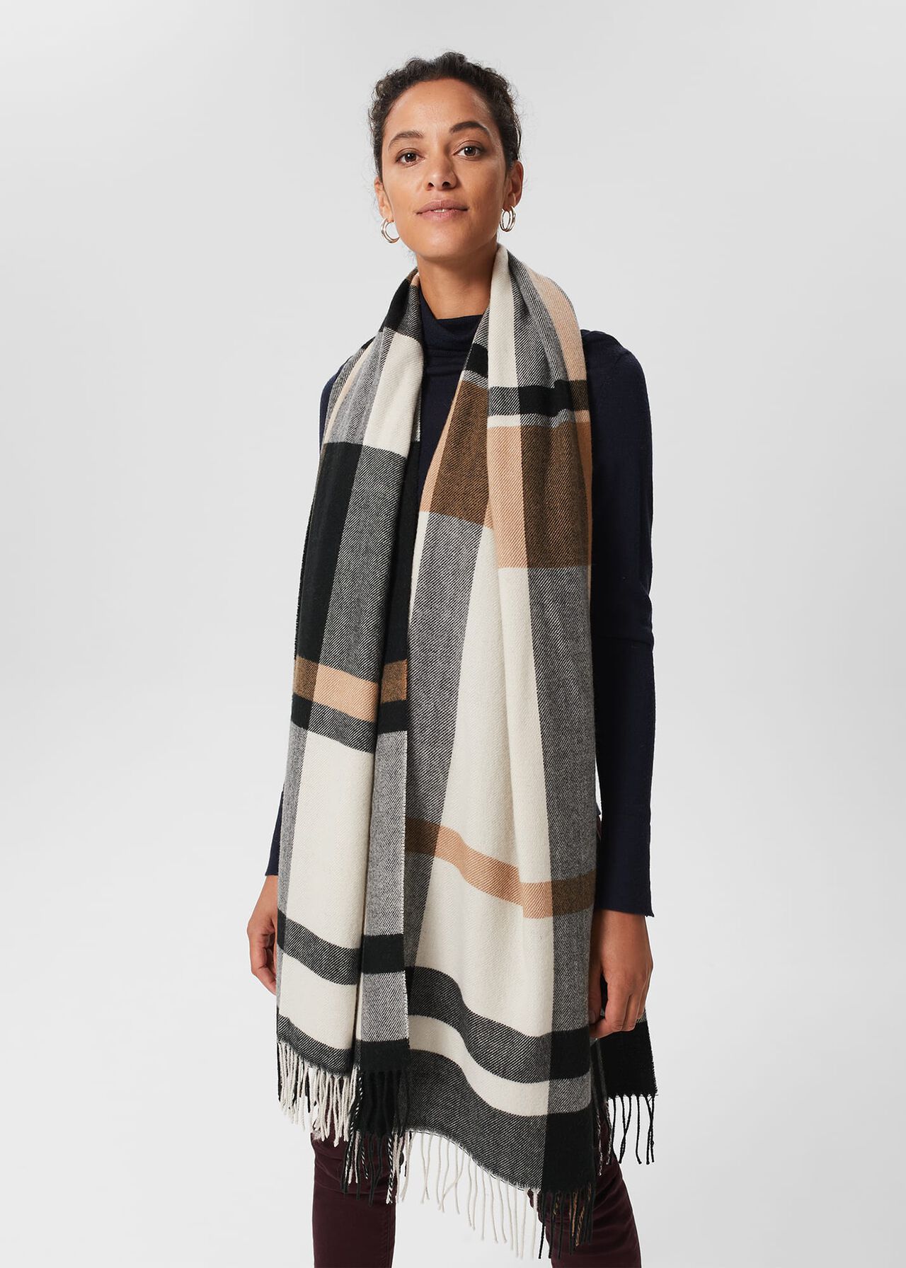 Whetherby Check Scarf, Ivory, hi-res