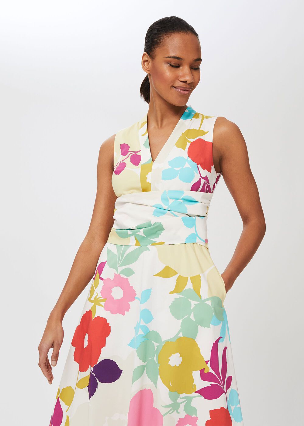 Marie Floral Midi Dress, White Multi, hi-res