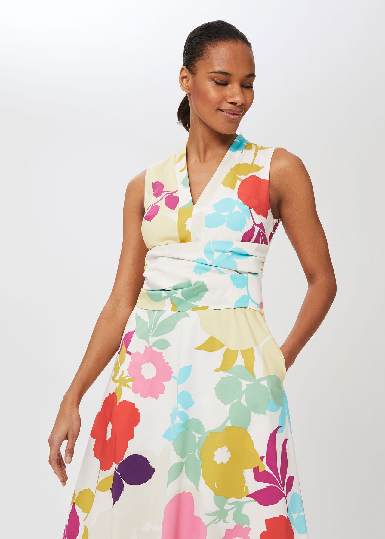 Marie Floral Midi Dress, White Multi, hi-res