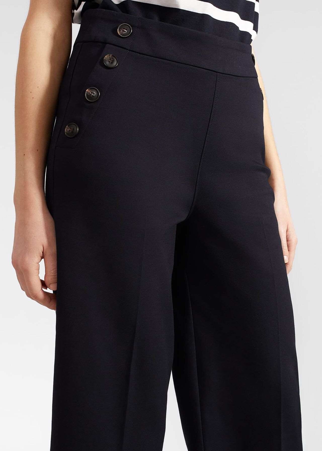 Simone Crop Trousers With Cotton, Navy, hi-res
