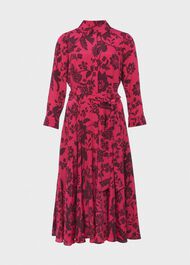 Lainey Belted Fit And Flare Dress , Rich Berry Red, hi-res