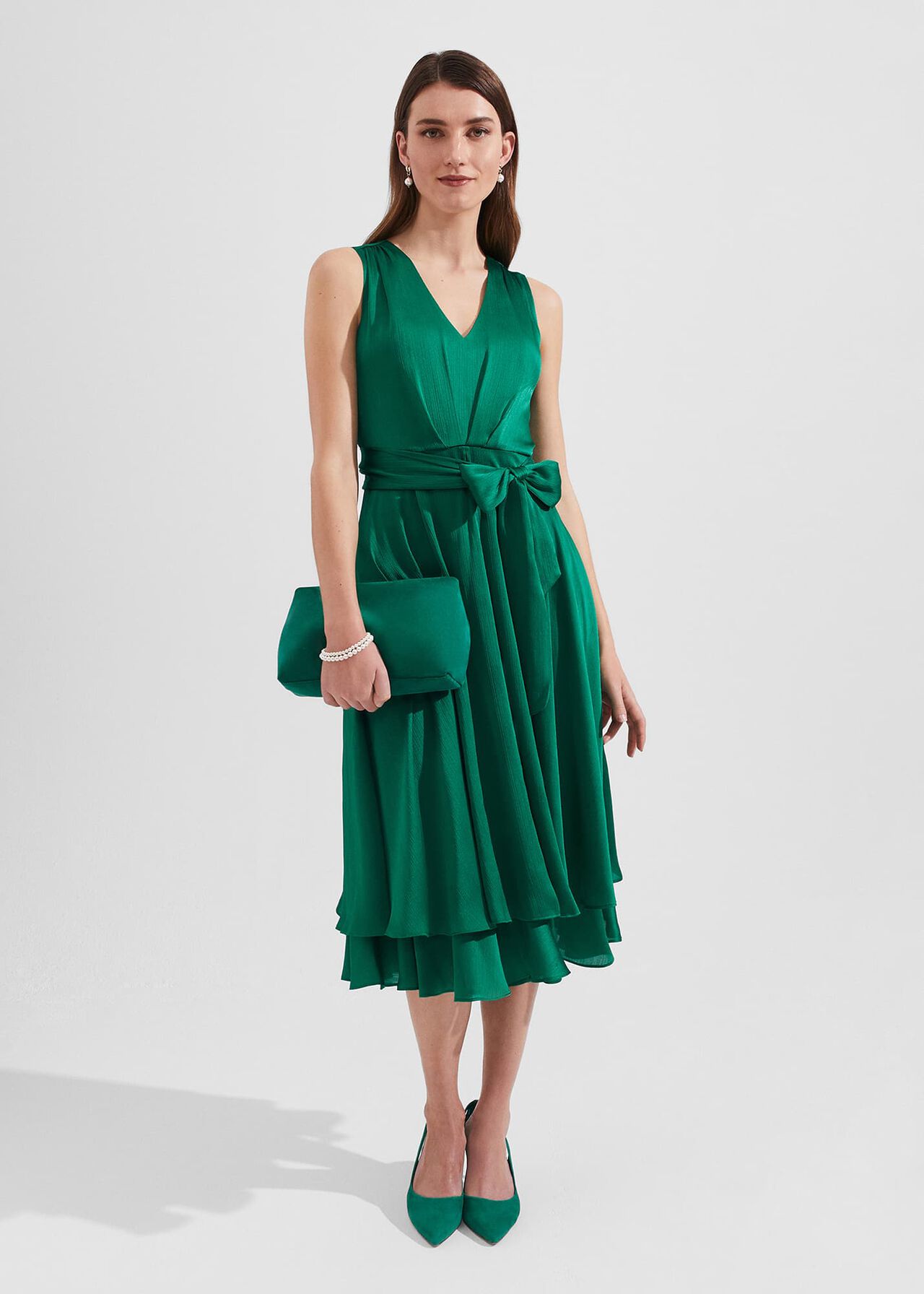 Viola Satin Fit And Flare Dress, Meadow Green, hi-res