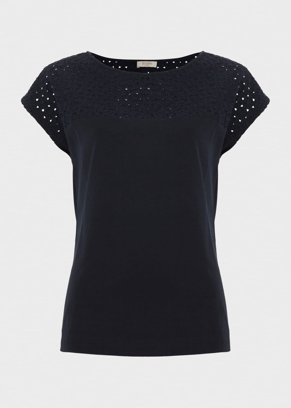 Thea Cotton Broderie Top, Navy, hi-res