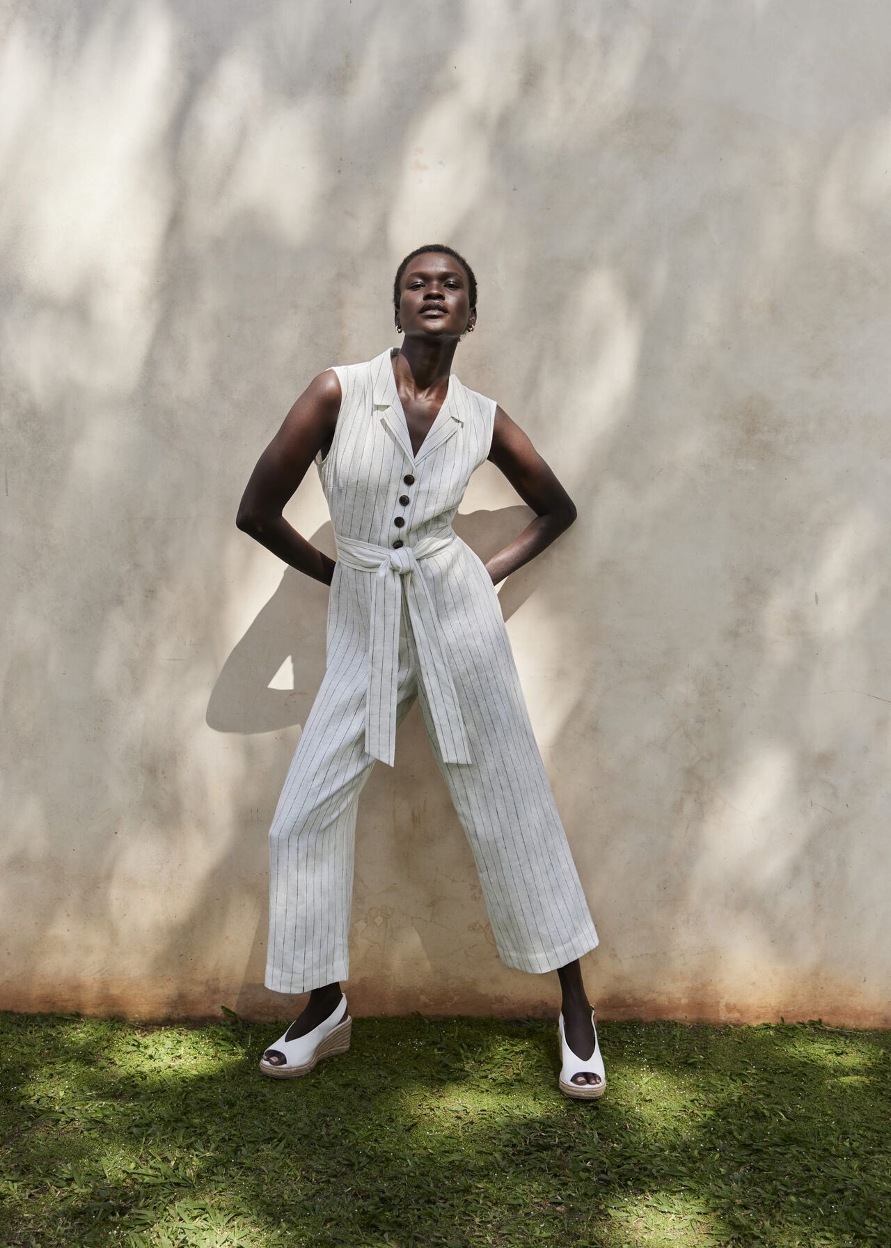 Destiny Linen Jumpsuit, Ivory Navy, hi-res